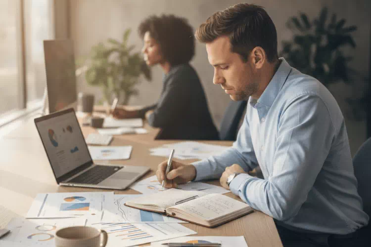 Consultant SEO travaillant sur un devis