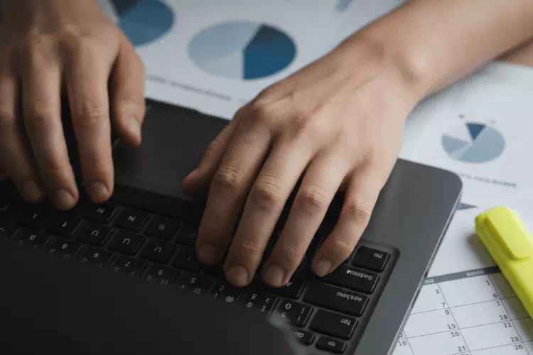 Gros plans sur les mains d'un consultant SEO travaillant sur un devis